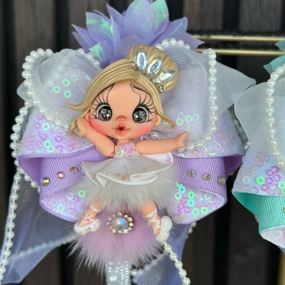 Purple and White Kids Hair Bow with Doll - Picture 1 of 1